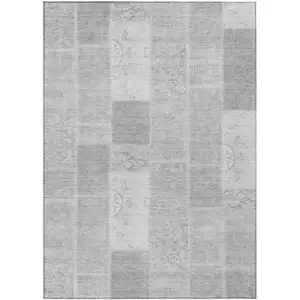 Photo of Silver Gray And Graphite Patchwork Washable Indoor Outdoor Area Rug