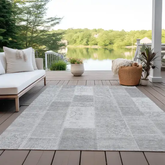 Silver Gray And Graphite Patchwork Washable Indoor Outdoor Area Rug Photo 6