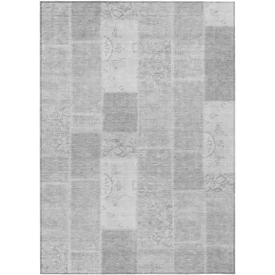 Silver Gray And Graphite Patchwork Washable Indoor Outdoor Area Rug Photo 1