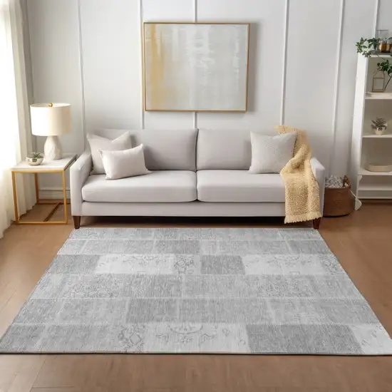 Silver Gray And Graphite Patchwork Washable Indoor Outdoor Area Rug Photo 7