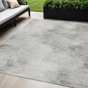 Photo of Silver Gray And Ivory Abstract Washable Indoor Outdoor Area Rug