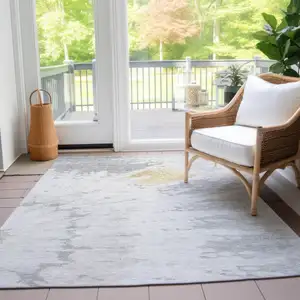 Photo of Silver Gray And Ivory Abstract Washable Indoor Outdoor Area Rug