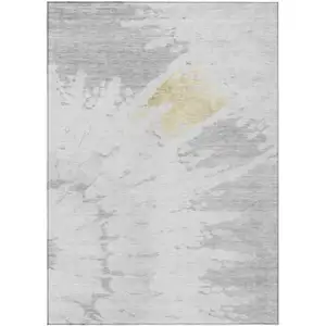 Photo of Silver Gray And Ivory Abstract Washable Indoor Outdoor Area Rug