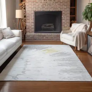 Photo of Silver Gray And Ivory Abstract Washable Indoor Outdoor Area Rug