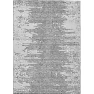 Photo of Silver Gray And Ivory Abstract Washable Indoor Outdoor Area Rug