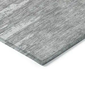 Photo of Silver Gray And Ivory Abstract Washable Indoor Outdoor Area Rug