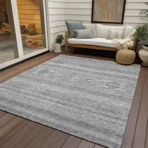 Photo of Silver Gray And Ivory Southwestern Washable Indoor Outdoor Area Rug