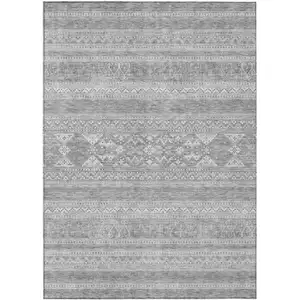 Photo of Silver Gray And Ivory Southwestern Washable Indoor Outdoor Area Rug