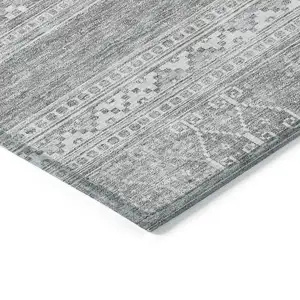 Photo of Silver Gray And Ivory Southwestern Washable Indoor Outdoor Area Rug