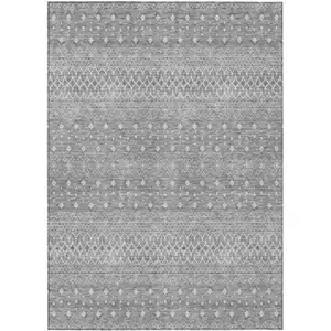 Photo of Silver Gray And Ivory Tribal Washable Indoor Outdoor Area Rug