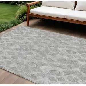 Photo of Silver Gray And Pewter Geometric Washable Indoor Outdoor Area Rug