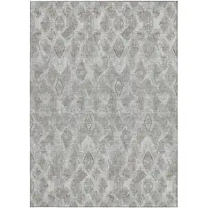 Photo of Silver Gray And Pewter Geometric Washable Indoor Outdoor Area Rug