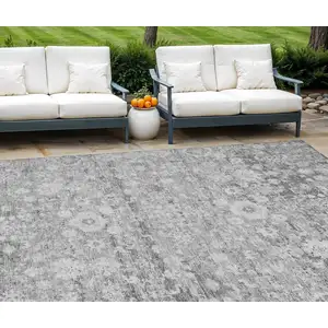 Photo of Silver Gray And Pewter Oriental Washable Indoor Outdoor Area Rug