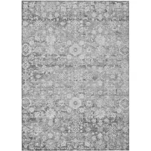 Photo of Silver Gray And Pewter Oriental Washable Indoor Outdoor Area Rug