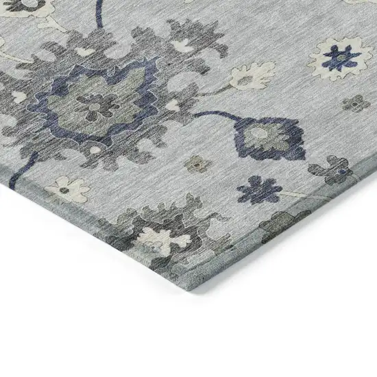 Silver Gray And Taupe Floral Washable Indoor Outdoor Area Rug Photo 3