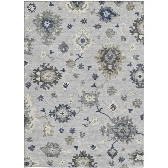 Silver Gray And Taupe Floral Washable Indoor Outdoor Area Rug Photo 6