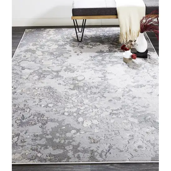 Silver Gray And White Abstract Area Rug Photo 1