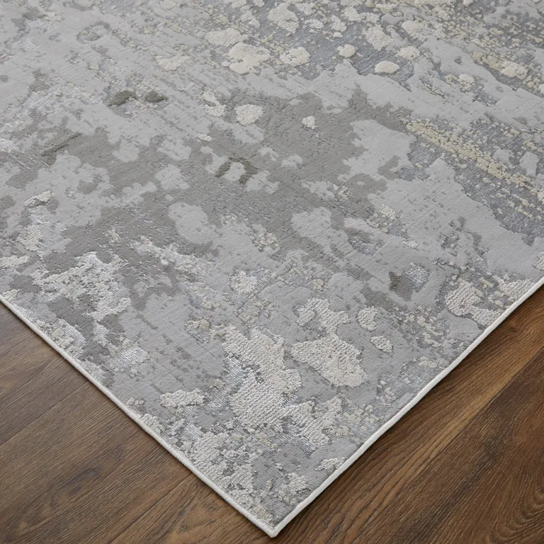 Silver Gray And White Abstract Area Rug Photo 2