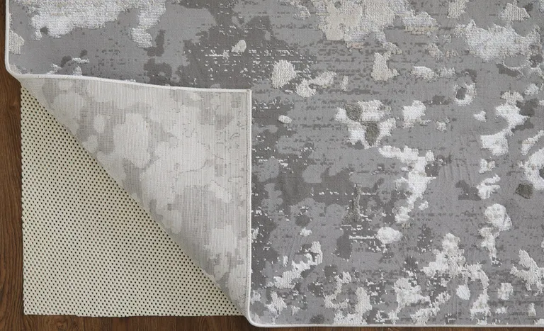 Silver Gray And White Abstract Area Rug Photo 4