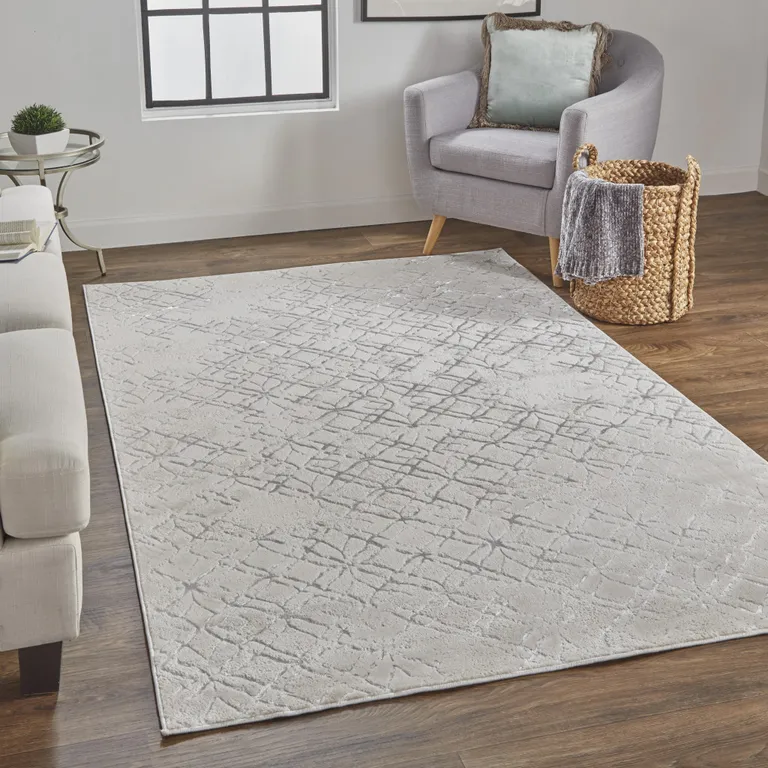 Silver Gray And White Abstract Stain Resistant Area Rug Photo 4