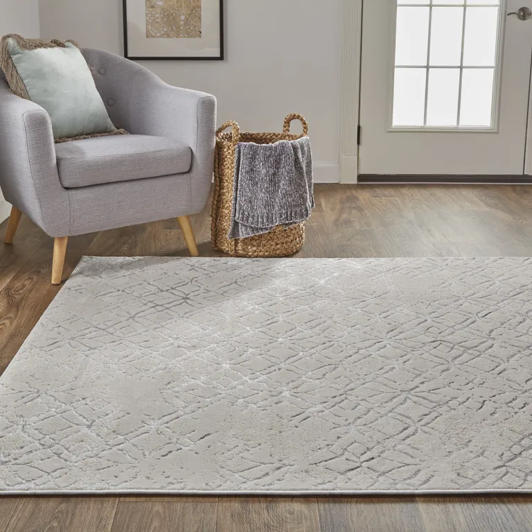 Silver Gray And White Abstract Stain Resistant Area Rug Photo 5