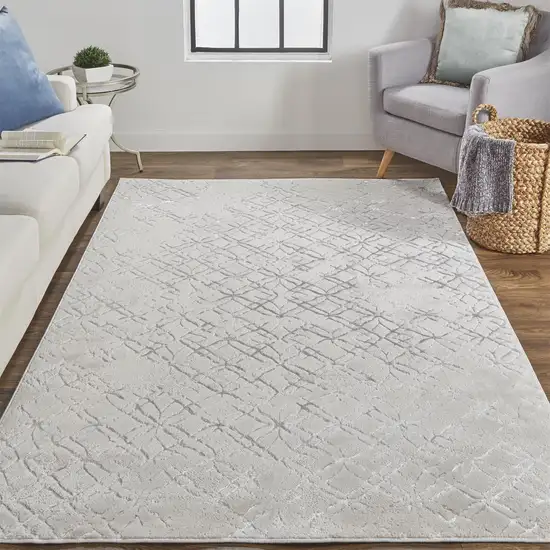 Silver Gray And White Abstract Stain Resistant Area Rug Photo 2