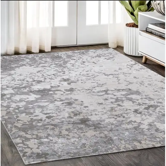 Silver Gray And White Abstract Stain Resistant Area Rug Photo 1