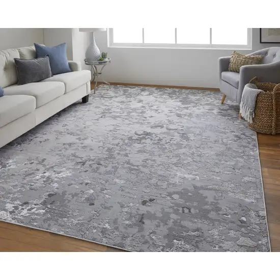 Silver Gray And White Abstract Stain Resistant Area Rug Photo 6