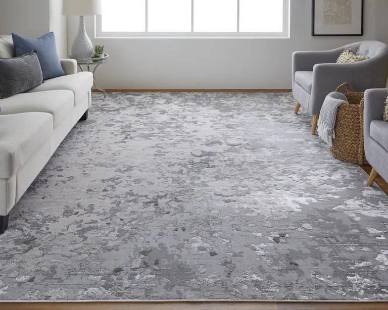 Silver Gray And White Abstract Stain Resistant Area Rug Photo 1