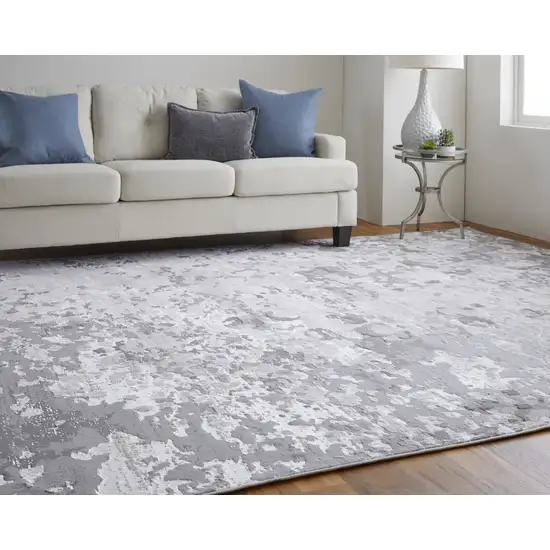 Silver Gray And White Abstract Stain Resistant Area Rug Photo 3