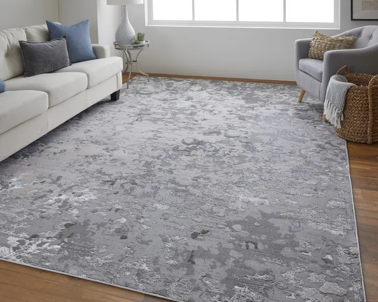 Silver Gray And White Abstract Stain Resistant Area Rug Photo 2