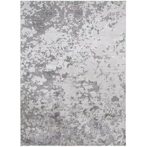 Photo of Silver Gray And White Abstract Stain Resistant Area Rug