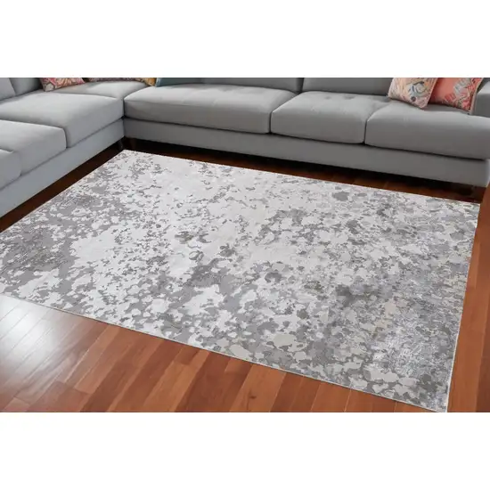 Silver Gray And White Abstract Stain Resistant Area Rug Photo 1