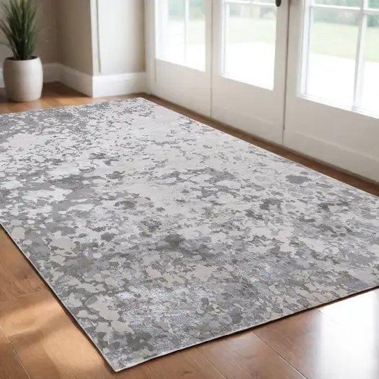 Silver Gray And White Abstract Stain Resistant Area Rug Photo 1