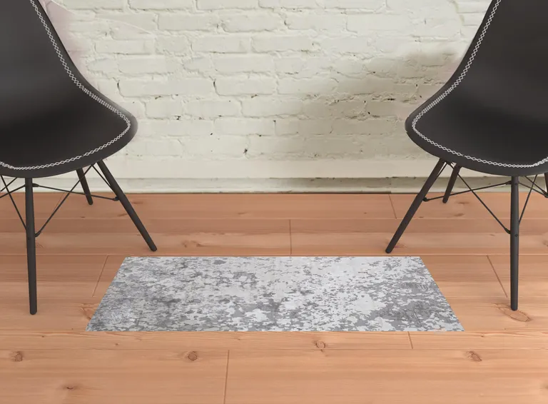 Silver Gray And White Abstract Stain Resistant Area Rug Photo 2