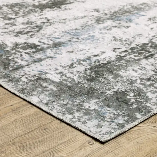 Silver Grey Charcoal And Light Blue Abstract Printed Stain Resistant Non Skid Area Rug Photo 4