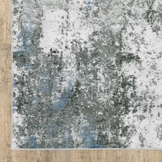 Silver Grey Charcoal And Light Blue Abstract Printed Stain Resistant Non Skid Area Rug Photo 1