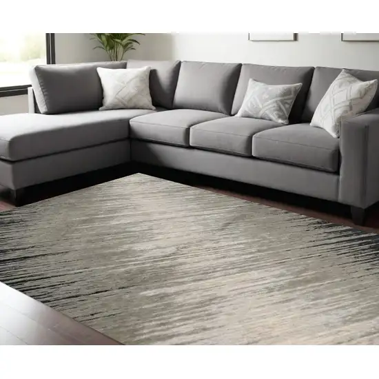 Silver Grey Machine Woven Abstract Brushstroke Indoor Area Rug Photo 1