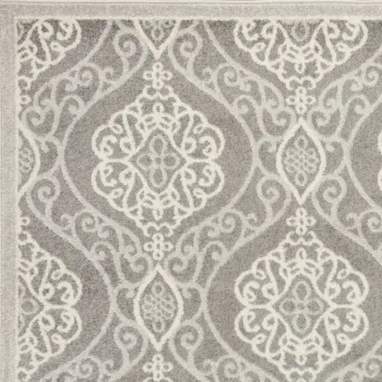 Silver Grey Machine Woven UV Treated Floral Ogee Indoor Outdoor Accent Rug Photo 3