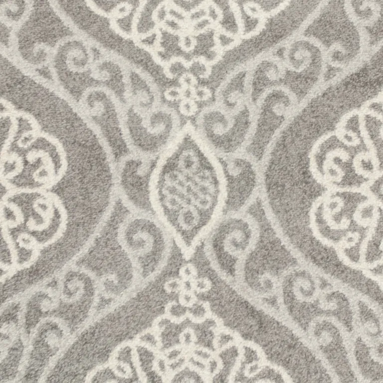 Silver Grey Machine Woven UV Treated Floral Ogee Indoor Outdoor Accent Rug Photo 2