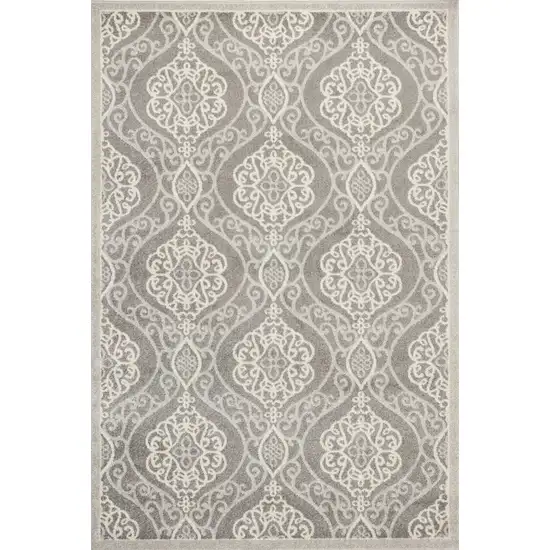 Silver Grey Machine Woven UV Treated Floral Ogee Indoor Outdoor Accent Rug Photo 1