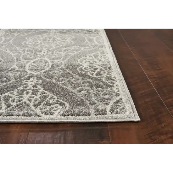 Silver Grey Machine Woven UV Treated Floral Ogee Indoor Outdoor Accent Rug Photo 4