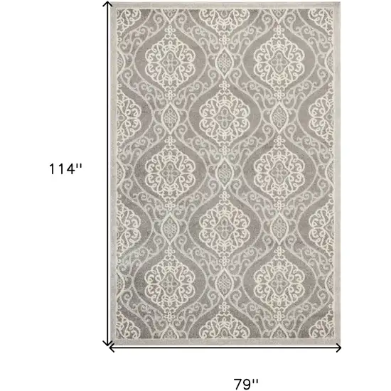 7'X10' Silver Grey Machine Woven Uv Treated Floral Ogee Indoor Outdoor Area Rug Photo 7