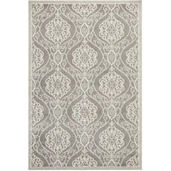 7'X10' Silver Grey Machine Woven Uv Treated Floral Ogee Indoor Outdoor Area Rug Photo 1