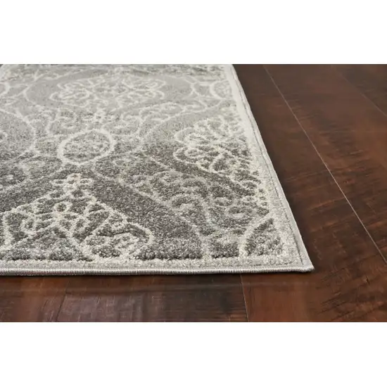 Silver Grey Machine Woven UV Treated Floral Ogee Indoor Outdoor Area Rug Photo 4