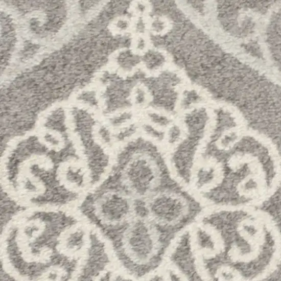3'X5' Silver Grey Machine Woven Uv Treated Floral Ogee Indoor Outdoor Area Rug Photo 5