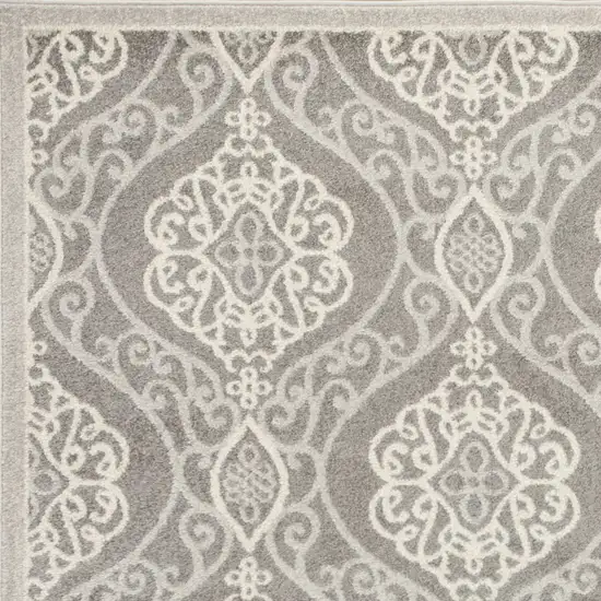 Silver Grey Machine Woven UV Treated Floral Ogee Indoor Outdoor Area Rug Photo 3