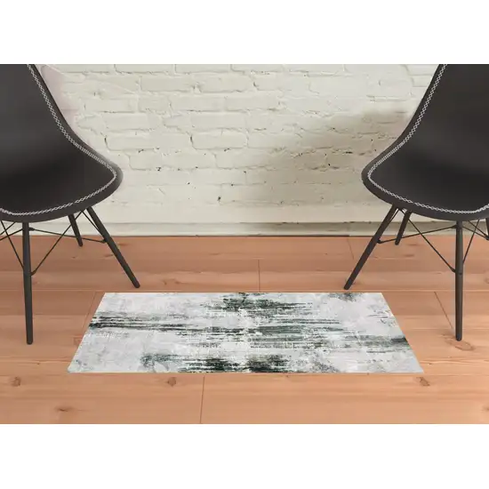 Silver Grey Teal Blue And Charcoal Abstract Printed Stain Resistant Non Skid Area Rug Photo 2