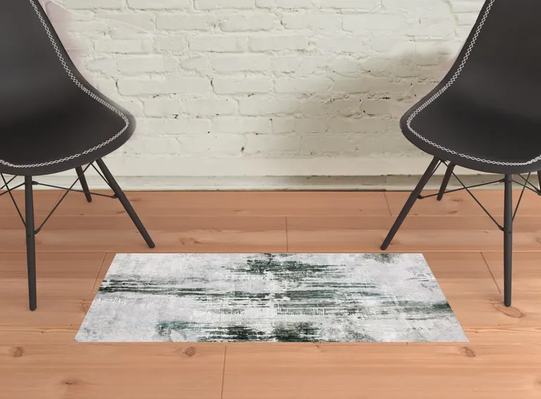 Silver Grey Teal Blue And Charcoal Abstract Printed Stain Resistant Non Skid Area Rug Photo 2