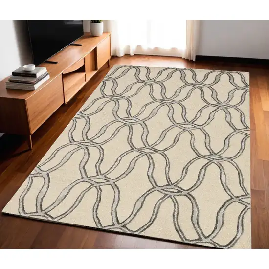 Silver Ivory Hand Tufted Vermicular Indoor Area Rug Photo 1